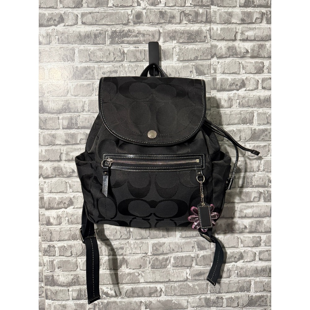 Coach Signature C Black Jacquard Backpack Pink Lining F15445